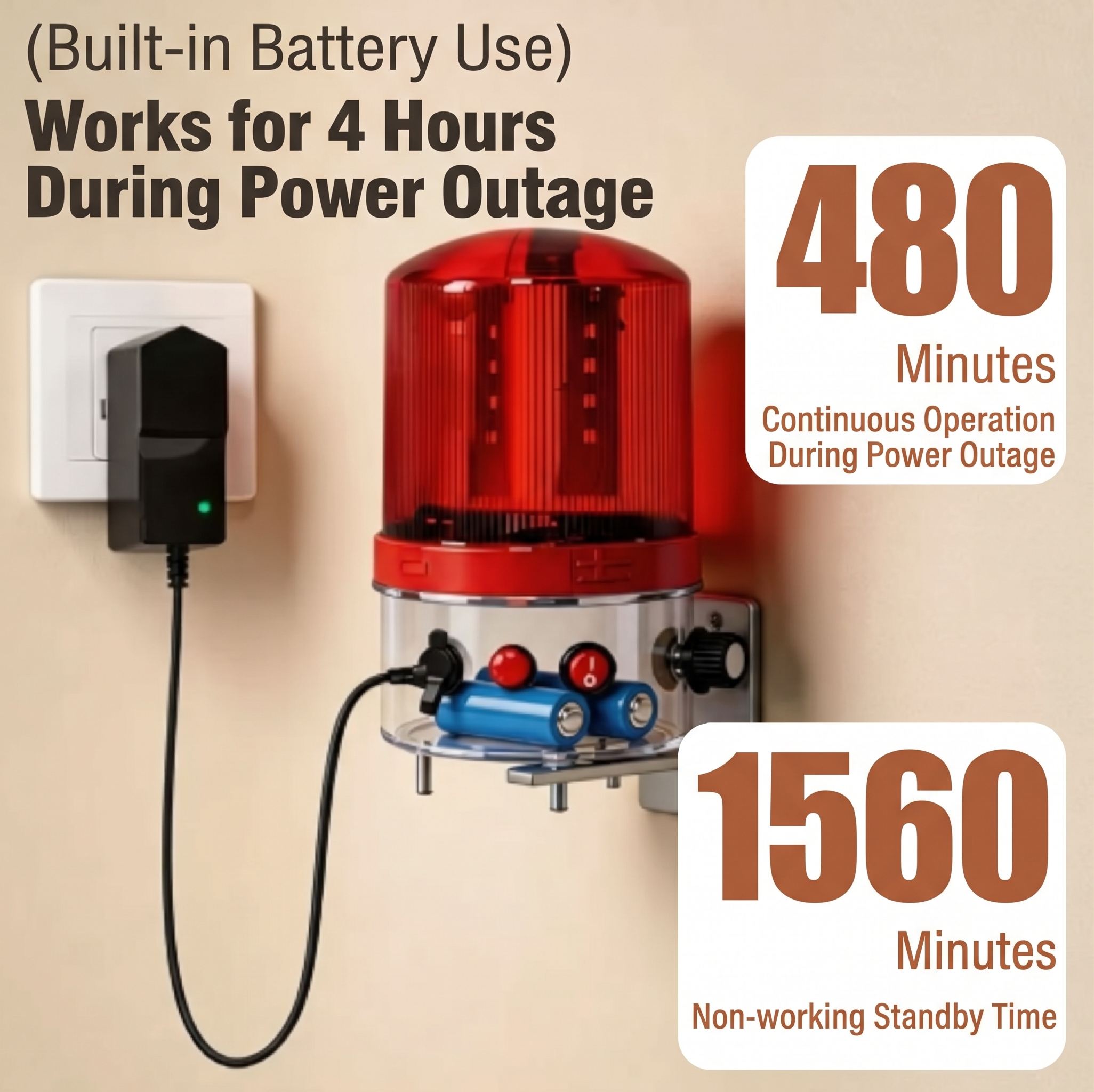 4 Hours Continuous Operation During Grid Power Loss with High-Capacity Lithium Battery