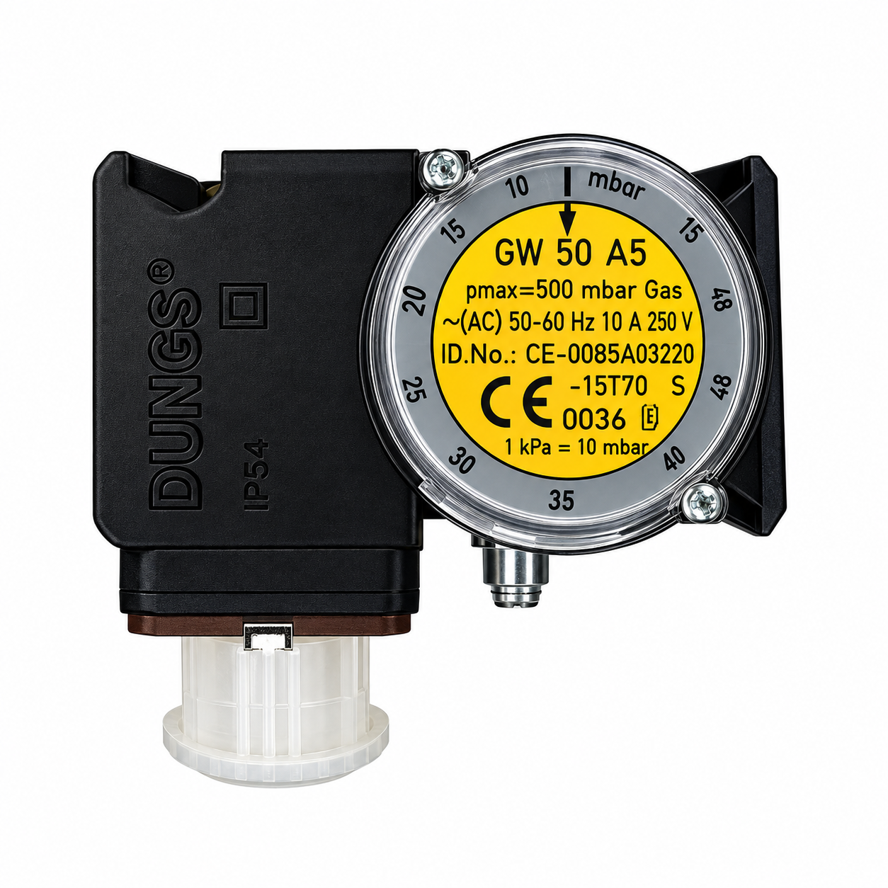 Karl Dungs GW 50 A5 Gas Pressure Switch - Inverted Angle with 3-Pin DIN Plug Seal